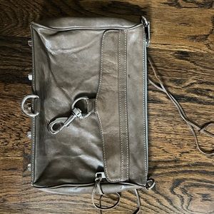 REBECCA MINKOFF Mac Crossbody Studded Distressed Grey Leather Chain Strap